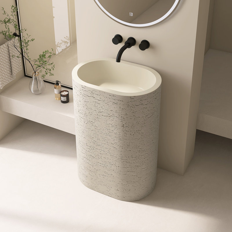 23.6'' Freestanding Textured Solid Surface Pedestal Bathroom Sink