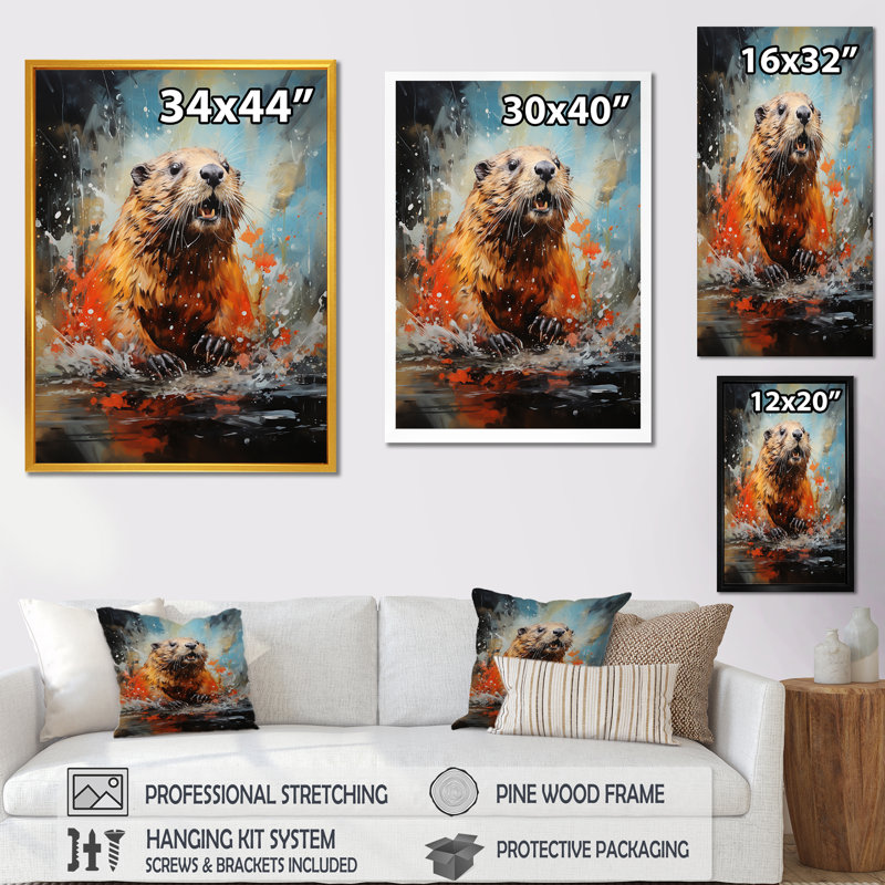 «Brown Dance Beaver III - Beaver», art mural, Cadre simple noir, H 20 po x l 12 po x P 1 po