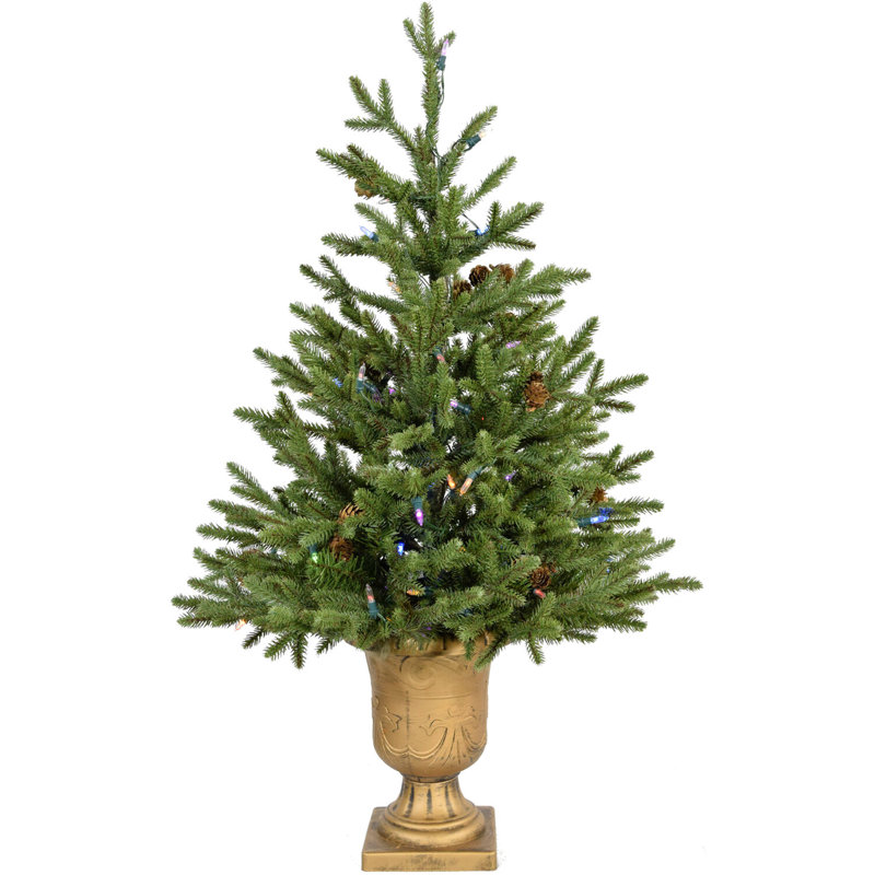 48'' Noble Fir Potted Christmas Tree with Multi-Color LED Lights