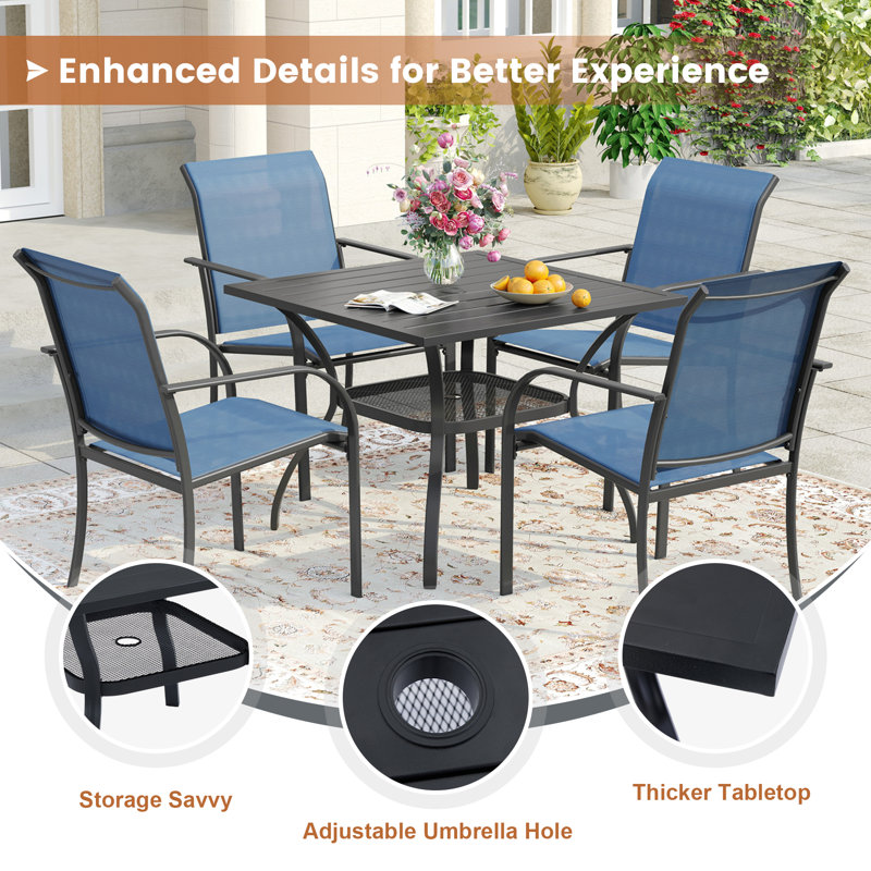 Lavonya 4 - Person Patio Dining Set with Square Table, Black/Blue