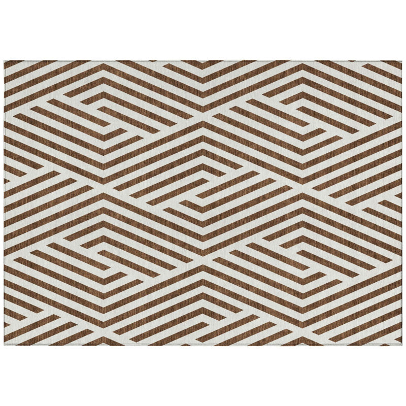 Tapis intérieur antidérapant à motif géométrique lavable brun et blanc 3 pi x 5 pi