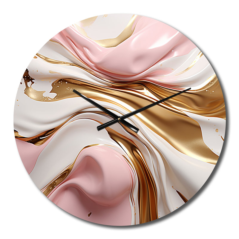 Pink And Gold Liquid Glam Wave III Metal Wall Clock, Small