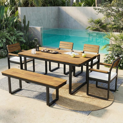 Acacia Wood 6 - Person Outdoor Dining Set With Cushions