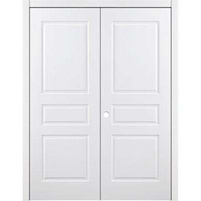 Double porte intérieure traditionnelle stratifiée 3 panneaux pré-suspendu blanc