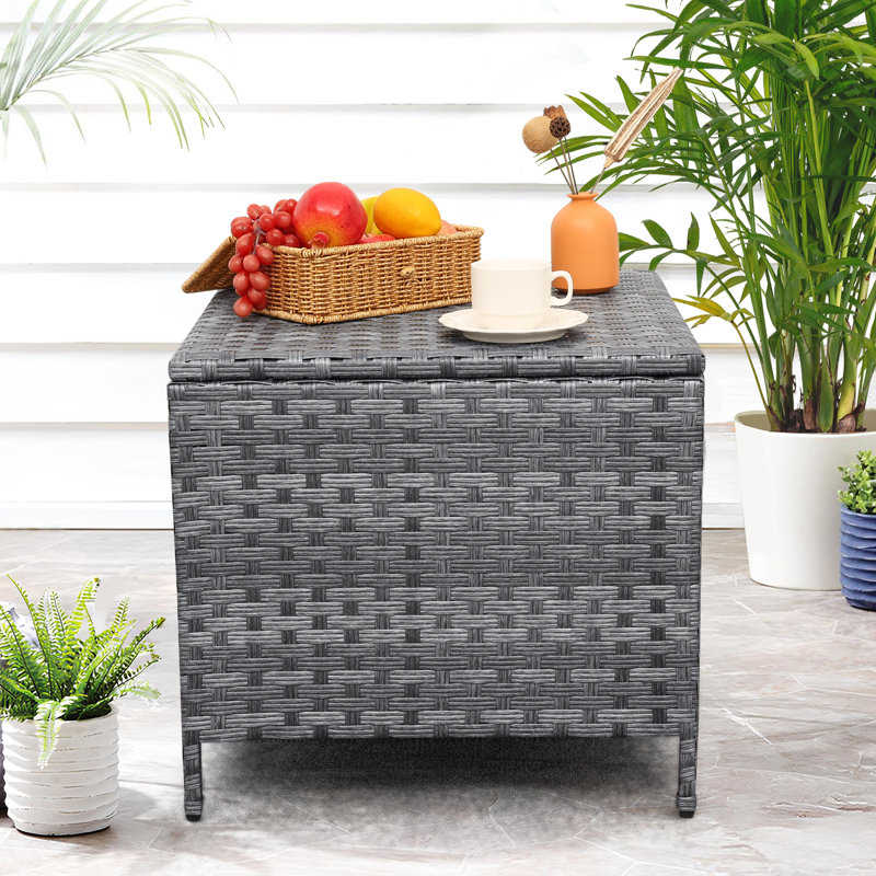Table basse d'extérieur en osier avec table de bout et rangement, Gris
