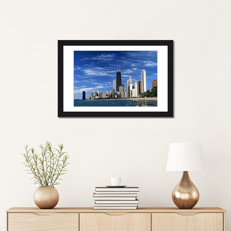Downtown Chicago - Imprimé, H 16 po x l 24 po x P 1 po, Papier avec cadre noir, Oui
