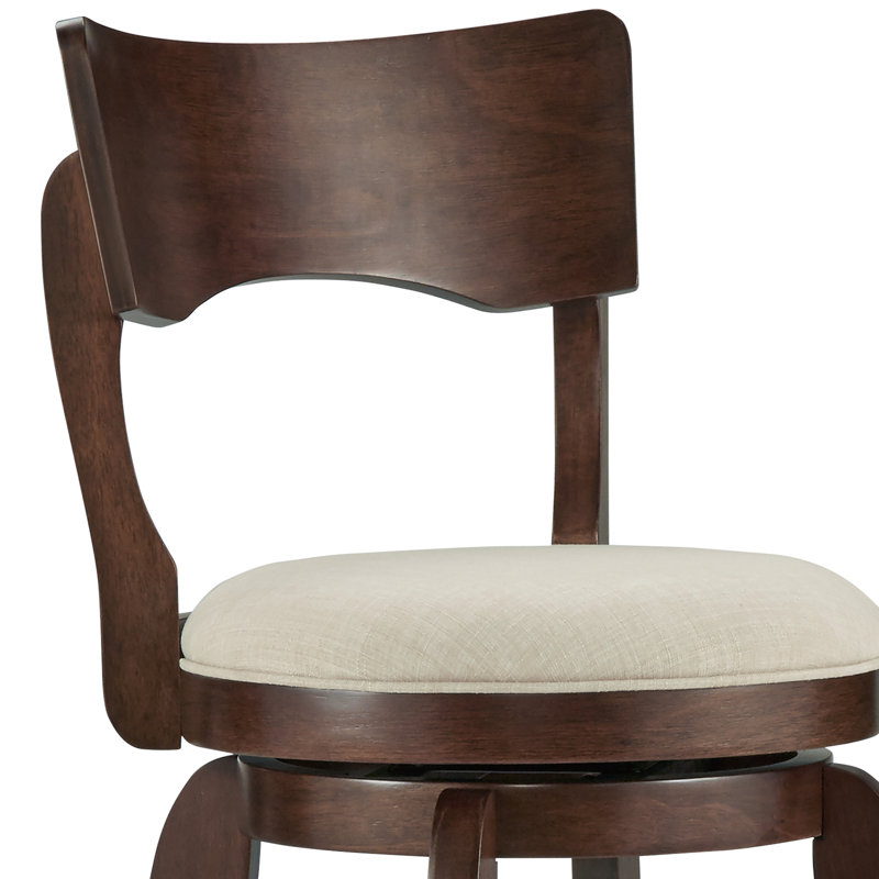 Villers Swivel Upholstered Counter Stool with Solid Wood Frame, Bar Stool (29” Seat Height), Beige Linen