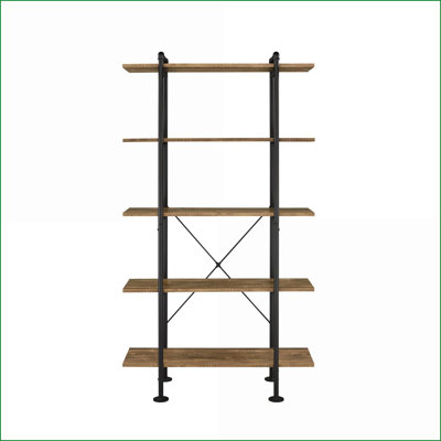 Bibliothèque à 5 tablettes en chêne rustique industriel & amp; Noir | Bois et métal | H 73,5 po x l 39,5 po x P 14,5 po