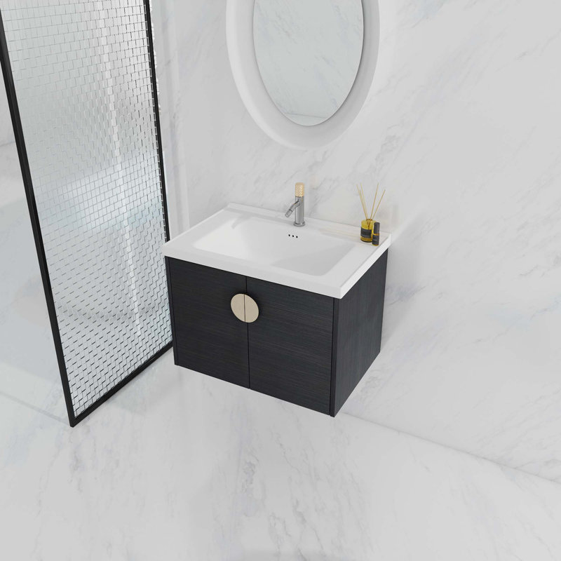 Meuble-lavabo à fermeture en douceur avec lavabo, Noir, 28"