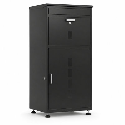 KAER 2-in-1 Large Parcel Delivery Lockbox & Mailbox, Anti-Theft Outdoor Package Drop Box with Adjustable Feet, Weatherproof Security Cabinet for Porch (Black, 41.5"H)