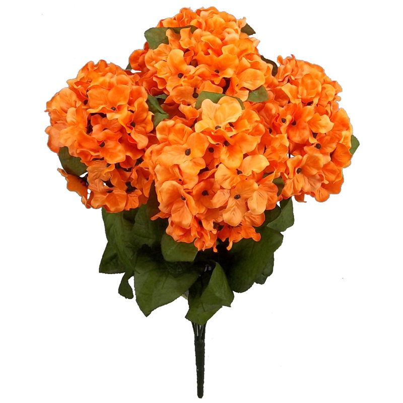 7 tiges d'hortensia artificielles en pleine floraison, Orange