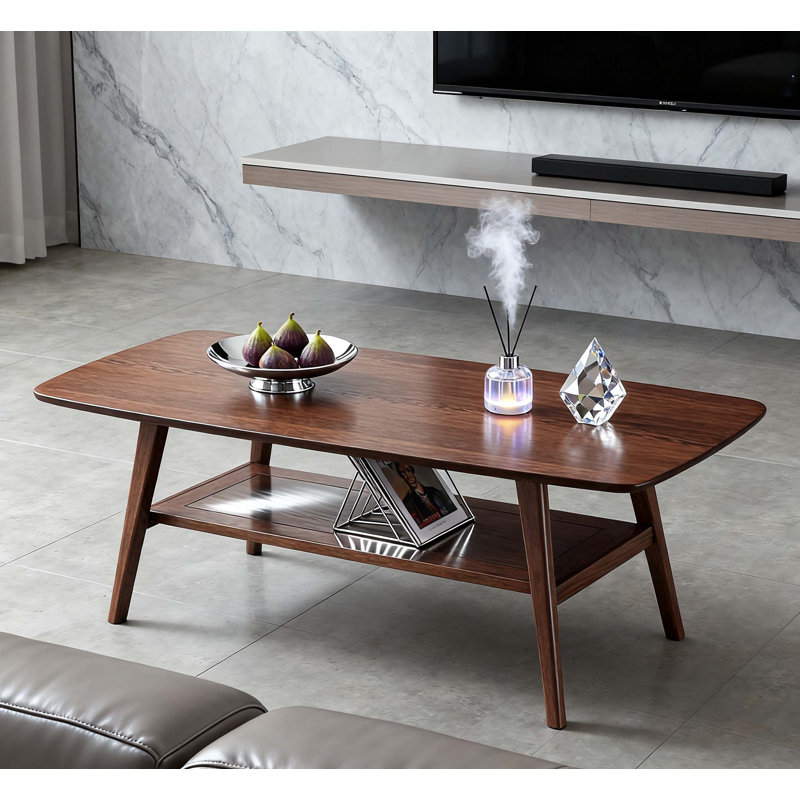 Solid Oak Wood Coffee Table with Storage, Easy Assembly, Perfect for Home Office and Living Room, 80x50x44cm, Walnut Finish