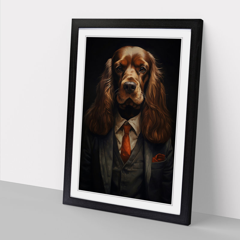 Cocker Spaniel In A Suit - Single Picture Frame Print on Wood, Black , 34cm H x 25cm W x 2cm D