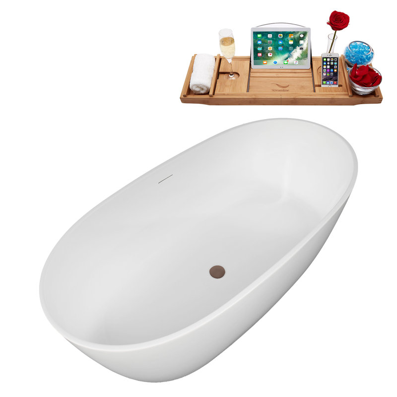 59" Streamline Soaking Freestanding Tub and Tray With Internal Drain, Matte Oil Rubbed Bronze