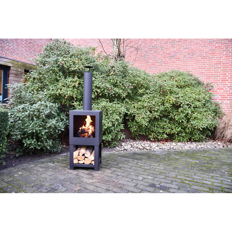 Square Terrace Heater with Wood Store, Black