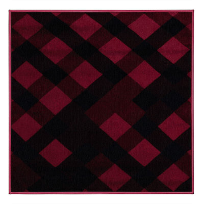 Machine Washable Checkered Red Area Rug