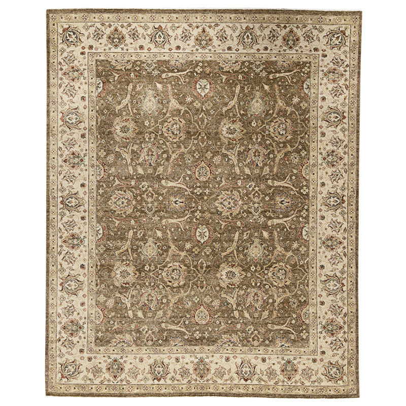 Tapis brun et ivoire de haute qualité noué à la main