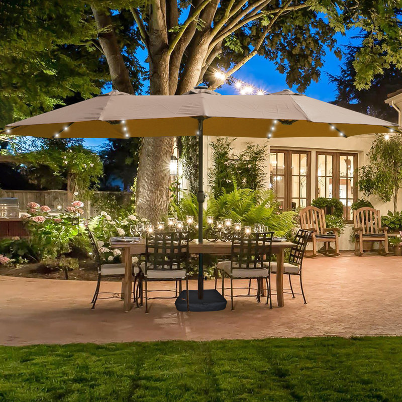 Parasol de patio Canopy - Taupe double 15 po x 9 pi avec ouverture facile