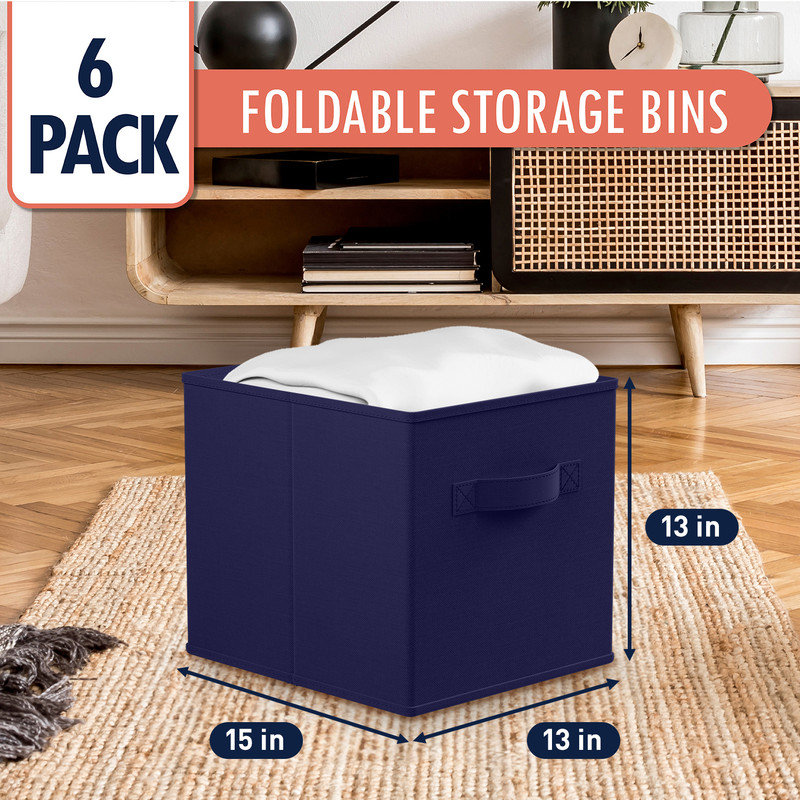 Ensemble de bacs en carton pliables en tissu, Marine, H 13 po x l 15 po x P 13 po