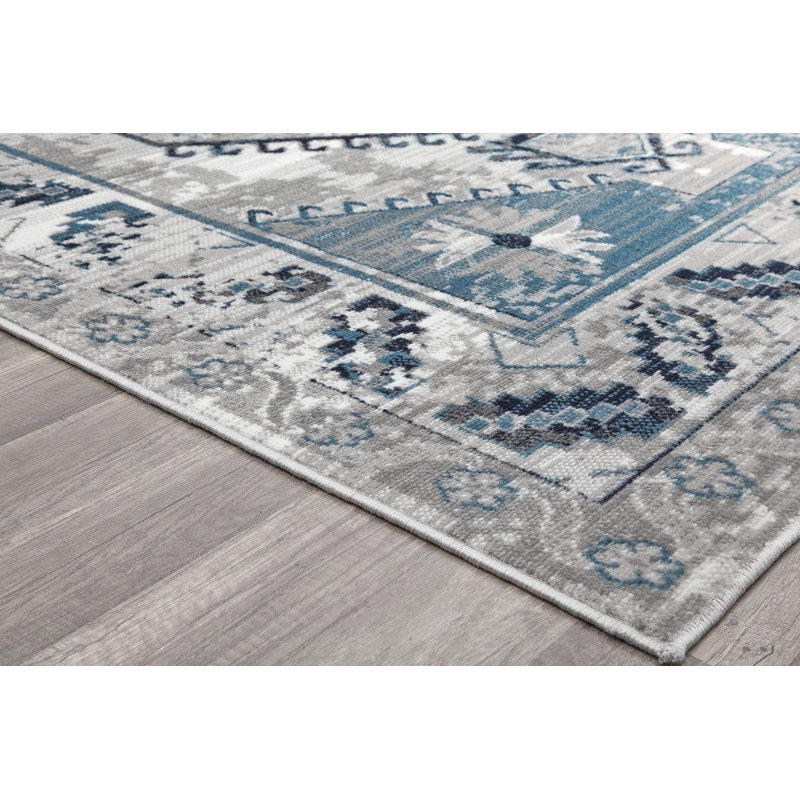 Freya Farmhouse Misty Blue Area Rug, Rectangle 8' x 10'