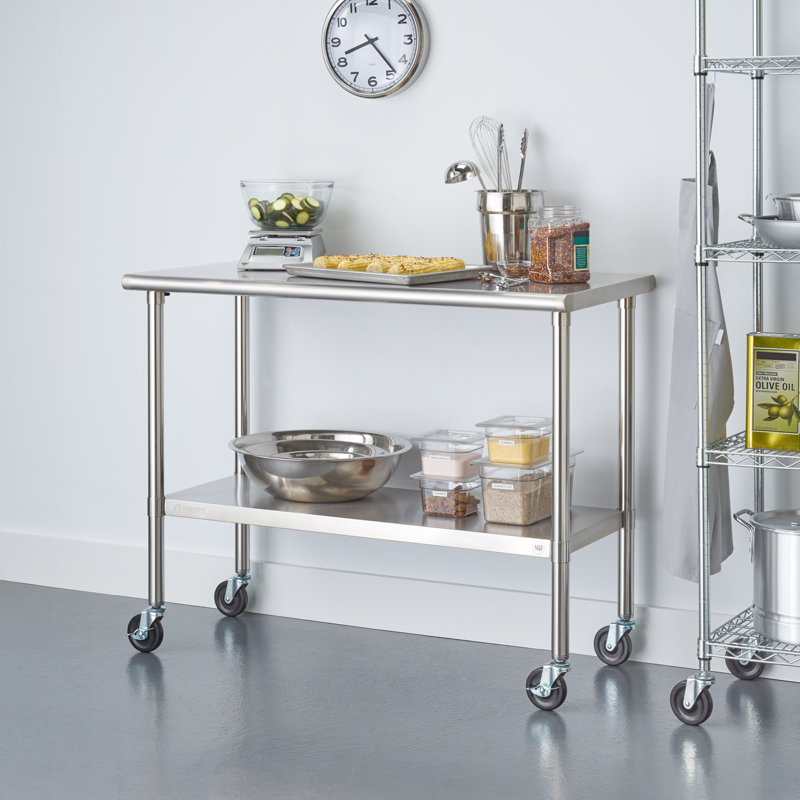 Table de préparation en acier inoxydable de 48 po avec roulettes verrouillables