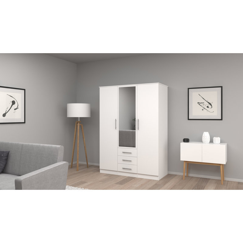 Dzianis 3 Door Manufactured Wood Wardrobe, White
