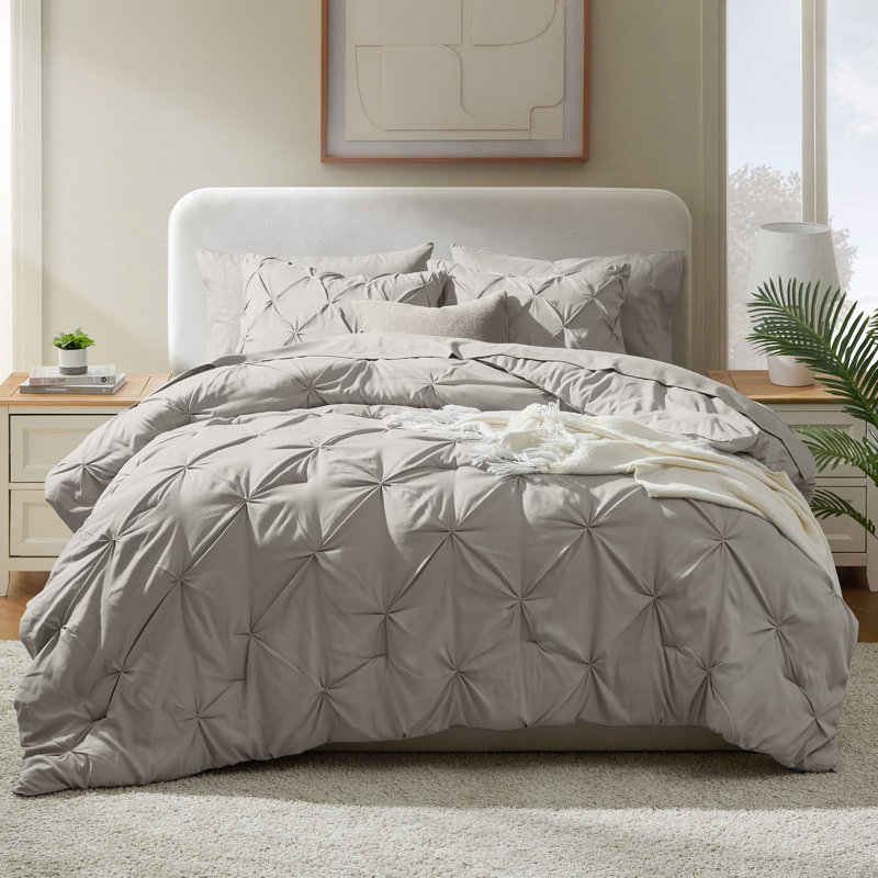 Ensemble d'édredon plissé avec draps Bed-in-a-Bag, Édredon de grande taille et 6 pièces supplément, Lin