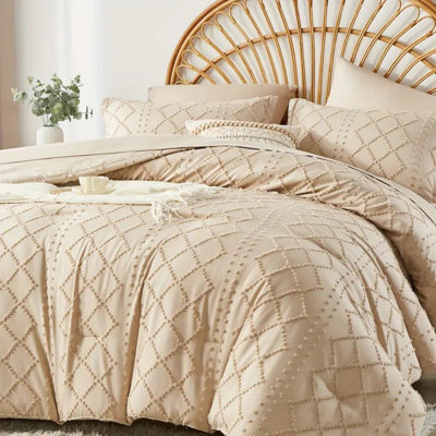 Ensemble d'édredon et de draps 7 pièces Boho Diamond Stripe, doux, léger, respirant et hypoallergénique