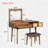 Classic Wood Makeup Vanity Set With Flip-top Mirror And Stool, Three Drawers, Woven Rattan Design And Metal Handles 