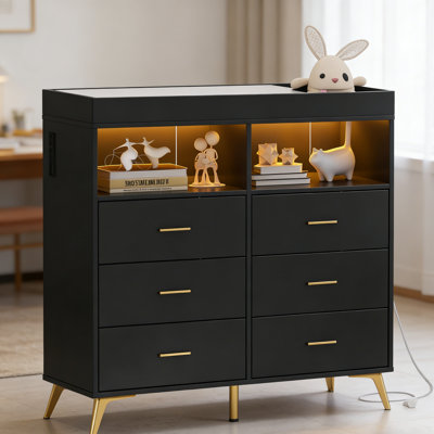 Commode à langer, commode pour chambre de bébé avec prise de courant et lumière DEL, pieds en métal