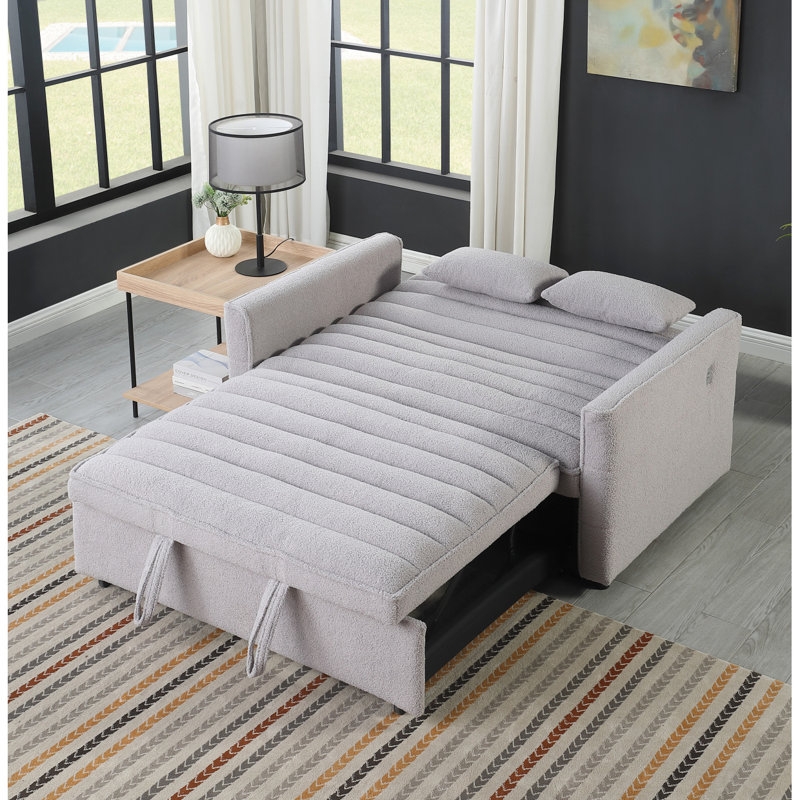 Canapé convertible 2 chambres avec dossier réglable, canapé 2 places, lit escamotable et 2 coussins de taille, Gris clair