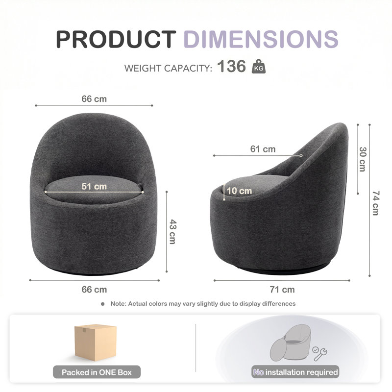 Lawandra 71.9Cm Wide Swivel Barrel Chair, Dark Grey
