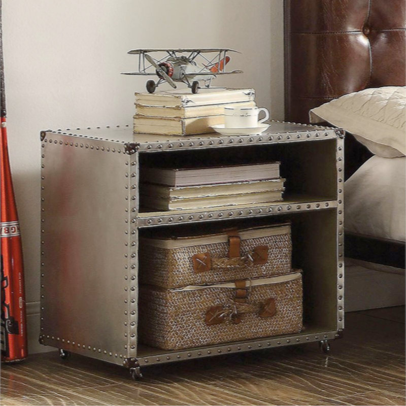 Gray Aluminum Industrial Nightstand with USB Power Dock