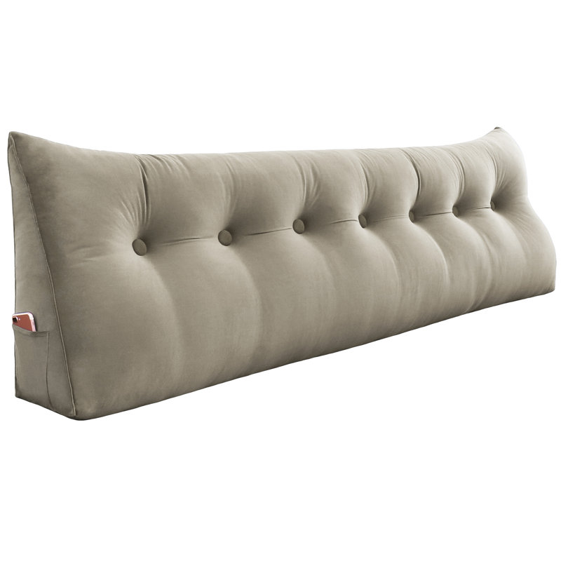 Coussin de lecture de tête de lit en velours de coton avec housse amovible et lavable, Très grand lit, Tanné