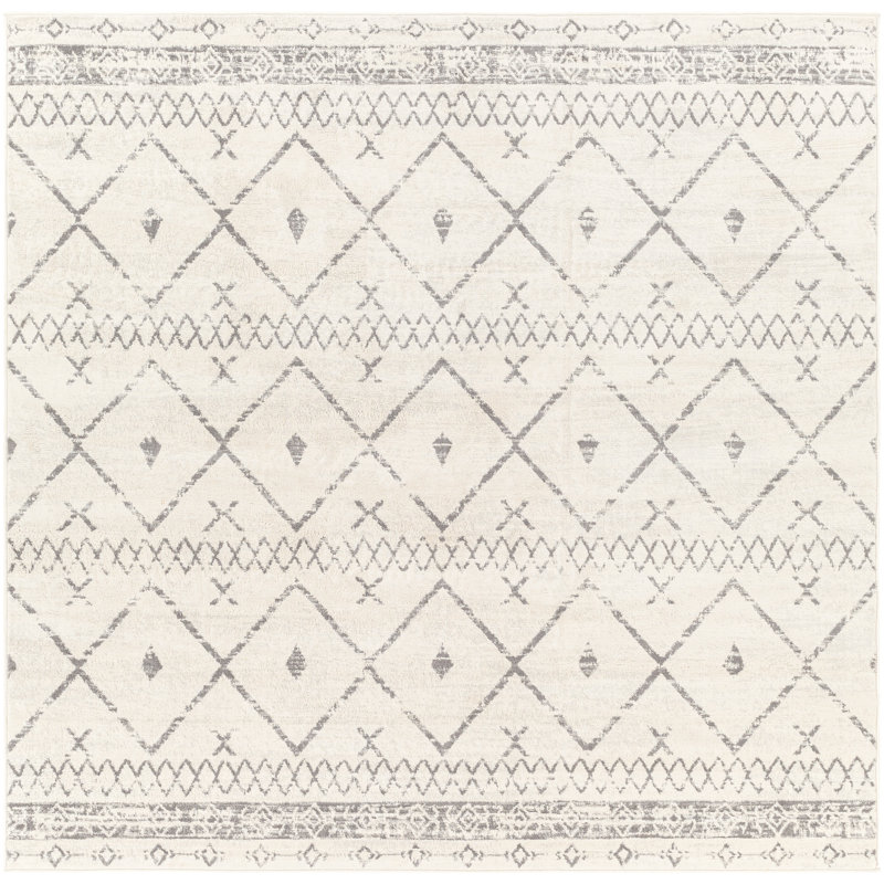 Tapis blanc et gris tissé au métier mécanique Herrod, Carré 7 pi