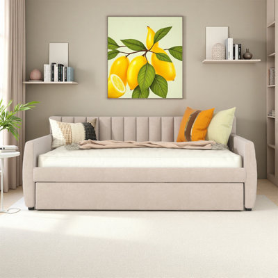 Elegant Full Size Upholstered Daybed With Trundle And Wood Slat Support - Space-Saving Design For Versatile Guest Accommodations by Hokku Designs