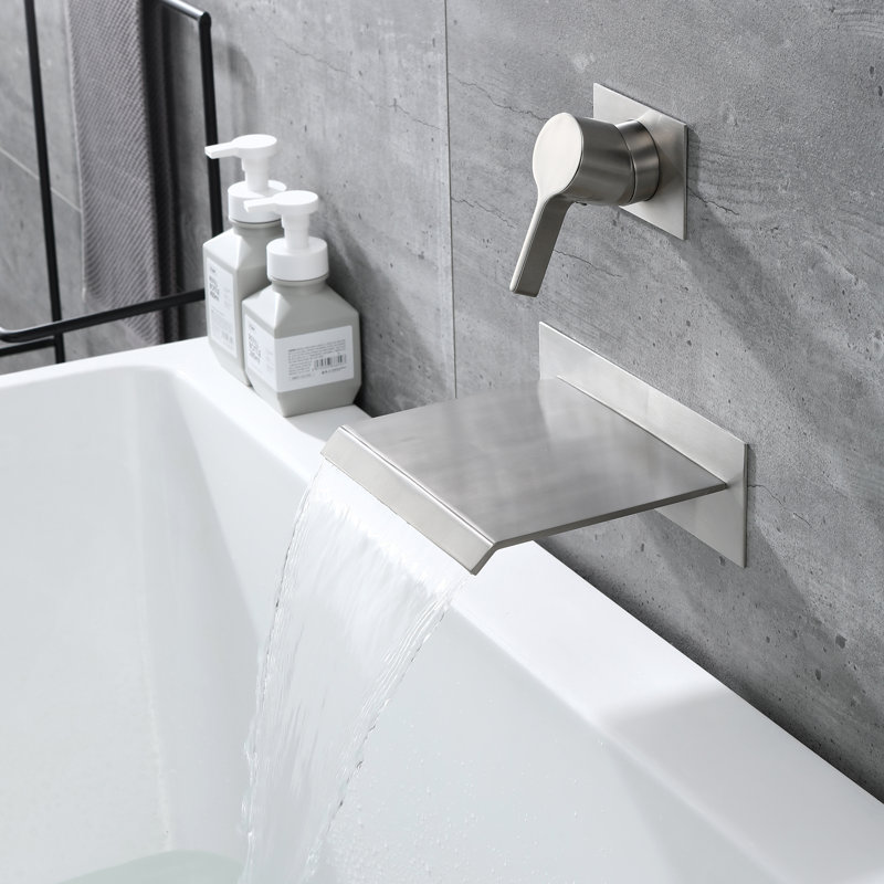 Sumerain 1 Handle Bathroom Waterfall Faucet, High Flow Wall Mount Bathtub Faucet with Waterfall Tub Spout with Rough in Valve