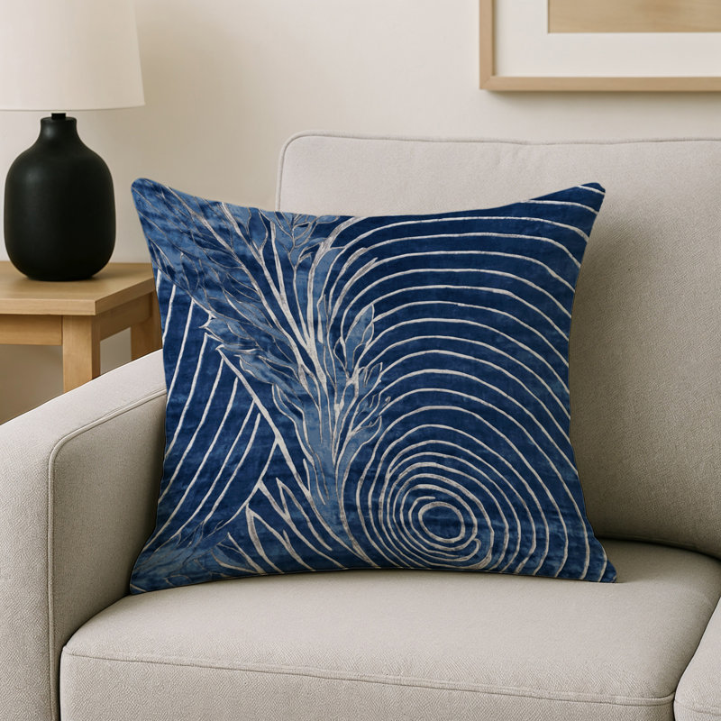 Coussin décoratif intérieur et extérieur Modern, Bleu abstrait 15, Carré 18 po