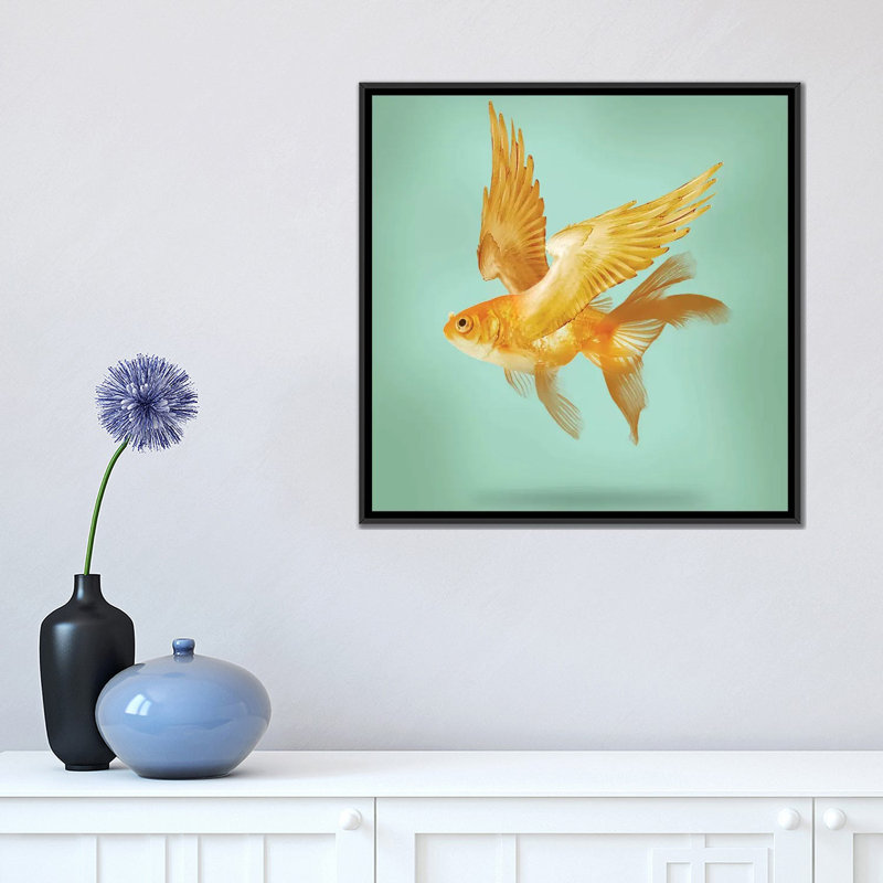 " Flying Fish " by Vin Zzep, 26" H x 26" W x 1.5" D, Black Framed Canvas, No Mat