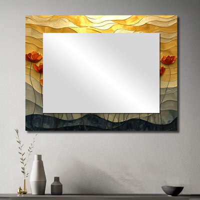 Coucher de soleil sur les vagues de coquelicots I - art mural miroir floral - imprimé sur métal
