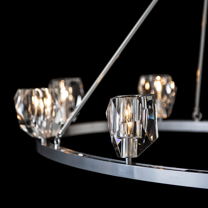 Lustre unique en forme de roue de chariot à 8 lumières avec accents de cristal Gatsby, Argenté
