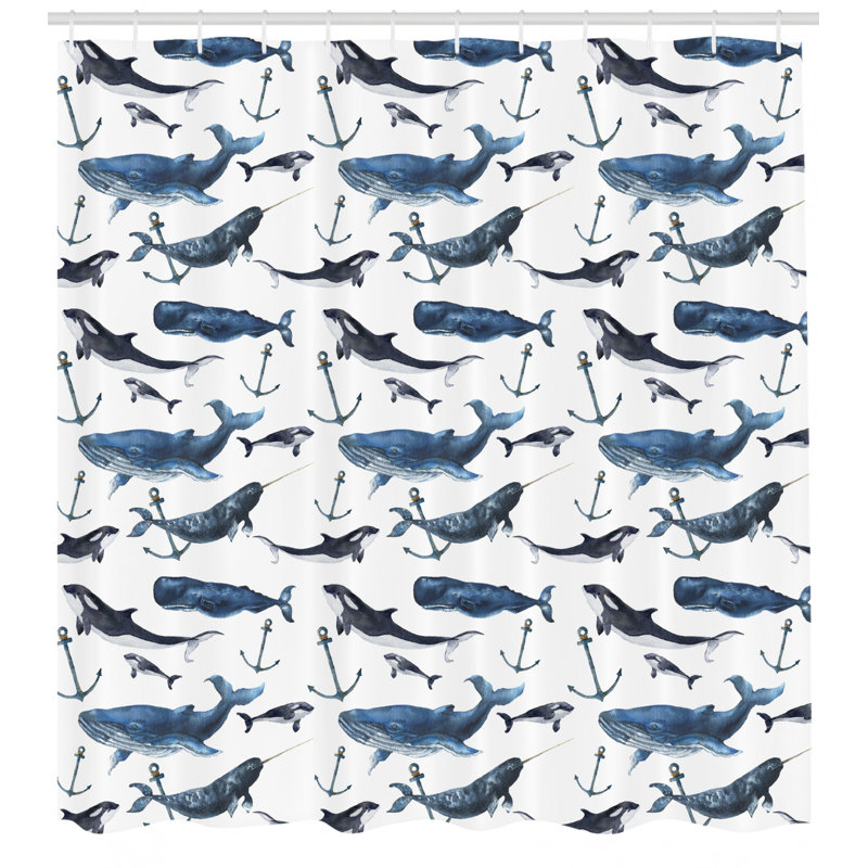 Ensemble de rideau de douche et crochets narwhal, H 75 po x l 69 po
