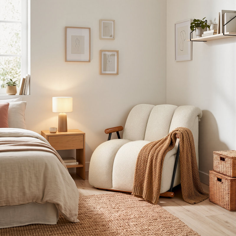 Fauteuil rembourré avec structure en bois et acier, Blanc