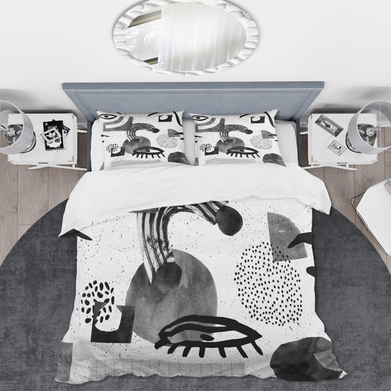 Collage of Eyes & Doodles In Contemporary Style II - Ensemble de housse de couette moderne - Microfibre de polyester