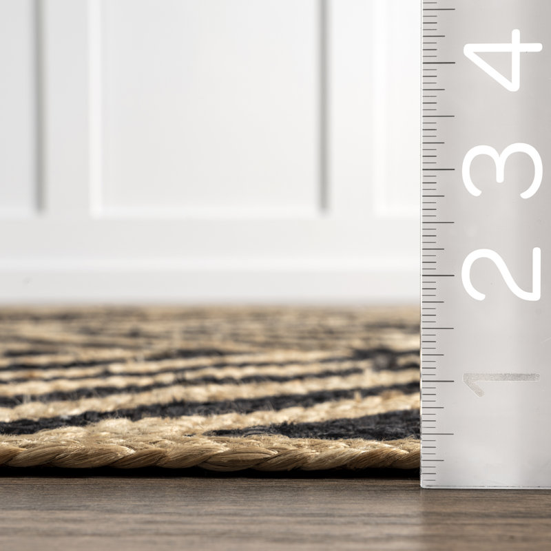 Black and Beige Jute Rectangular Trellis Area Rug, 9' x 12'