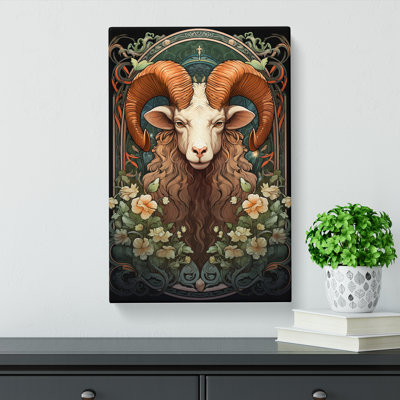 Aries Zodiac Art Nouveau Art - Wrapped Canvas