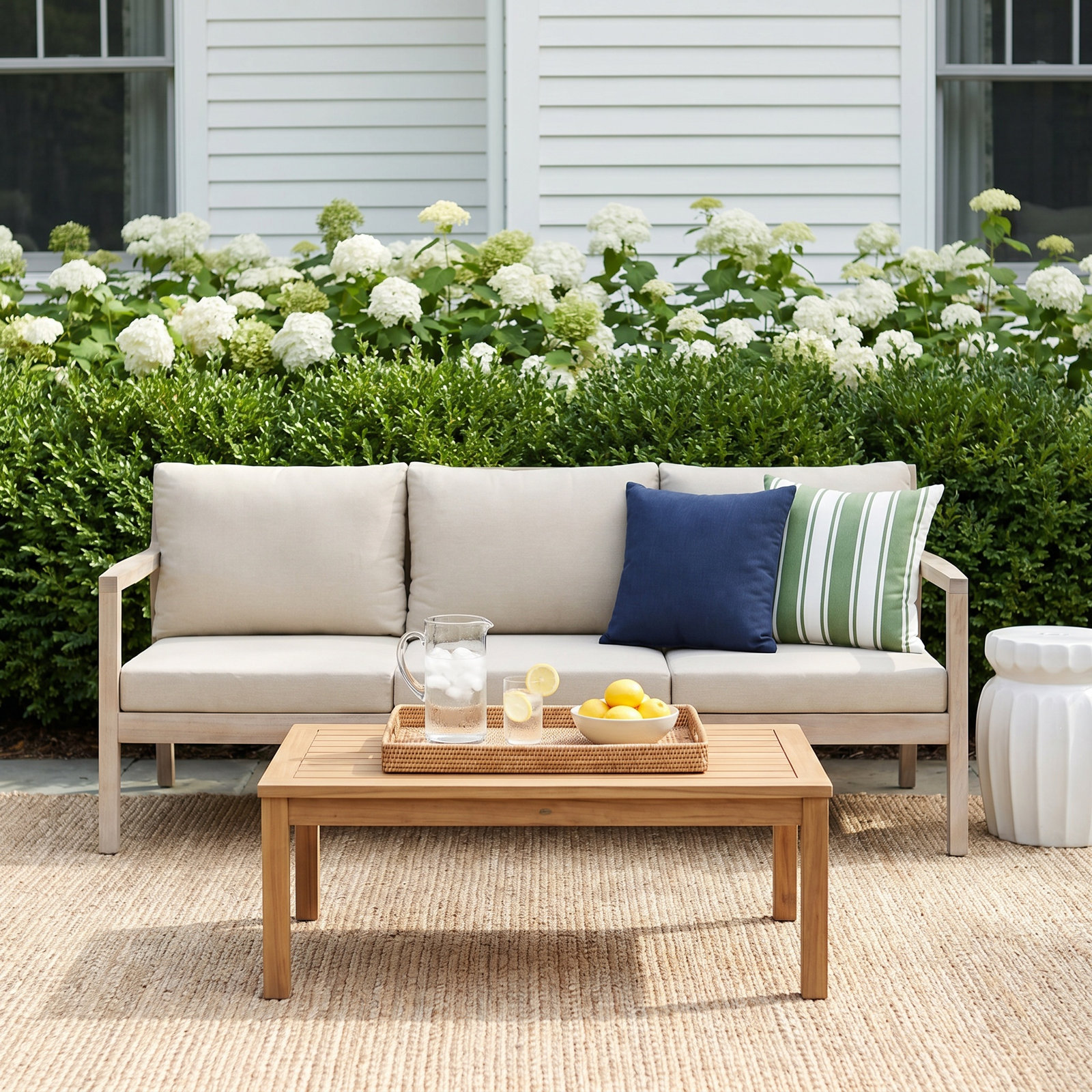 Amina 54'' Wide Outdoor Solid Wood Acacia Loveseat, Beige