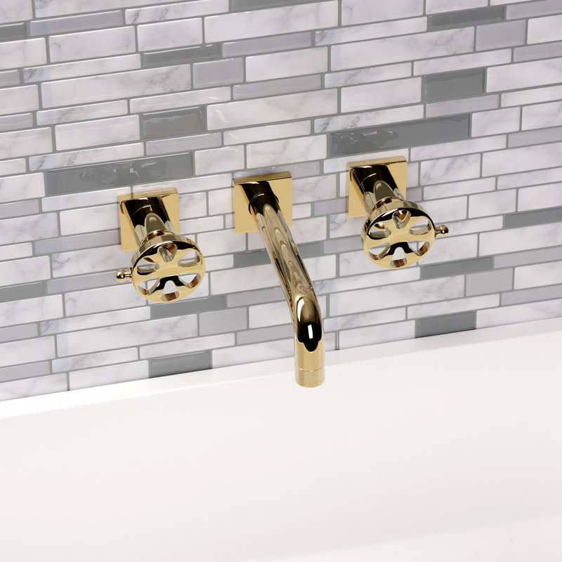 Kingston Brass Belknap Two-Handle 3-Hole Wall Mount Bathroom Faucet, Polished Brass