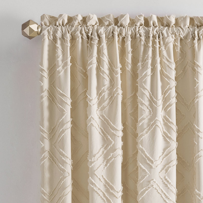 Tan Geometric Diamond Fringe Light-Filtering Rod Pocket Curtain Panel