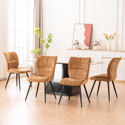 Modern Upholstered Dining Chairs, Chenille Fabric Side Chair, Armless Parsons Chair, Vanity Chair With Metal Legs, -  Corrigan StudioÂ®, B379A7B1E43B48B78DF00E35F6C5D5BB